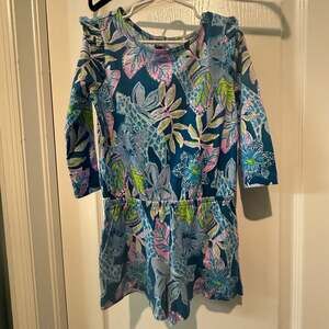 Lilly Pulitzer Girls Sasha Romper - Macaw Blue Tall Me About It